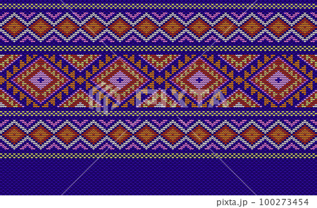Crochet pattern, Vector cross stitch oriental background, Knitted ethnic retro geometry style Crochet pattern, Vector cross stitch oriental background, Knitted ethnic retro geometry style 100273454