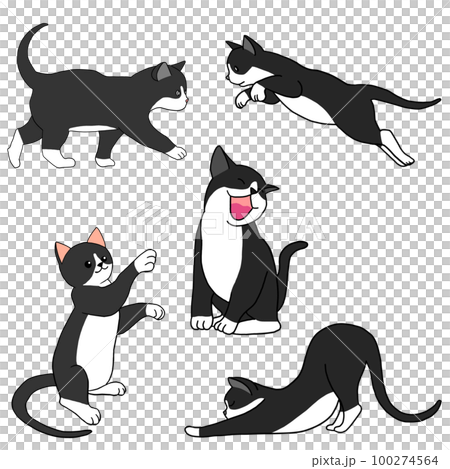 歩く猫、空を飛ぶ猫、大きな口をあけて笑っている猫、片手を挙げている猫、伸びネコの6匹の子猫のセット 歩く猫、空を飛ぶ猫、大きな口をあけて笑っている猫、片手を挙げている猫、伸びネコの6匹の子猫のセット 100274564