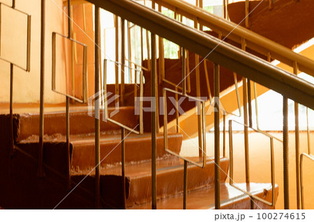 old staircase at the school steps and railings 100274615