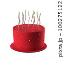 Red festive birthday cake with candles isolated on red background. 100275122