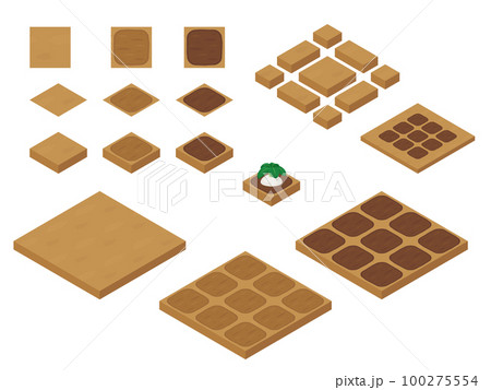 農場ゲームのイラスト_地面_アイソメトリック 農場ゲームのイラスト_地面_アイソメトリック 100275554