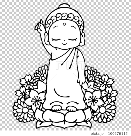 誕生釈迦仏(花あり・白毫あり・モノクロ 誕生釈迦仏(花あり・白毫あり・モノクロ 100276115