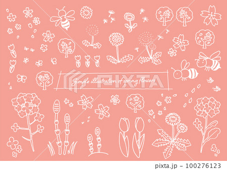 手描きのペンを使った春の花のイラストセット 手描きのペンを使った春の花のイラストセット 100276123