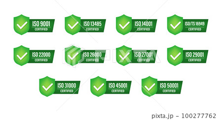 Set of ISO Certification stamp and labels. ISO Certified badge. Information security management Set of ISO Certification stamp and labels. ISO Certified badge. Information security management 100277762