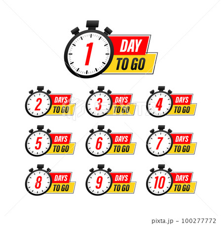 Days countdown. Days to go 1 2 3 4 5 6 7 8 9 10. The days left badges set. Product limited promo 100277772