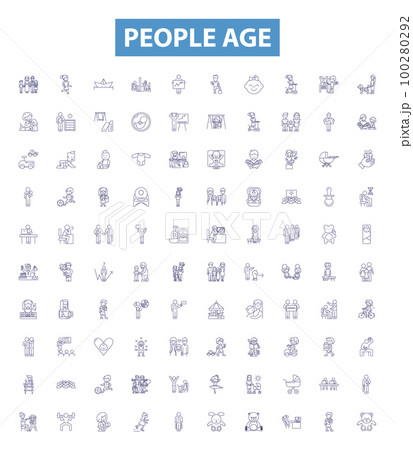 People age line icons, signs set. Aging, Maturation, Maturity, Senescence, Developing, Growing, Advancing, Evolving, Ripening outline vector illustrations. People age line icons, signs set. Aging, Maturation, Maturity, Senescence, Developing, Growing, Advancing, Evolving, Ripening outline vector illustrations. 100280292