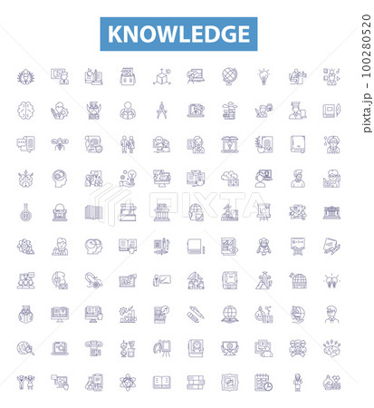 Knowledge line icons, signs set. Understand, Learn, Wisdom, Realize, Insight, Cognition, Master, Acquire, Remember outline vector illustrations. 100280520