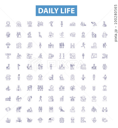 Daily life line icons, signs set. Routine, Daily, Habits, Everyday, Normal, Usual, Commonplace, Drudgery, Mundane outline vector illustrations. Daily life line icons, signs set. Routine, Daily, Habits, Everyday, Normal, Usual, Commonplace, Drudgery, Mundane outline vector illustrations. 100280565