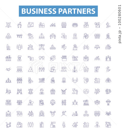 Business partners line icons, signs set. Partners, Business, Collaborators, Associates, Investment, Shareholders, Stakeholders, Investors, Joint Venture outline vector illustrations. 100280601