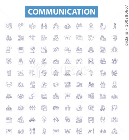 Communication line icons, signs set. Speech, Writing, Listening, Signals, Conversation, Networking, Conversation, Expression, Exchange outline vector illustrations. Communication line icons, signs set. Speech, Writing, Listening, Signals, Conversation, Networking, Conversation, Expression, Exchange outline vector illustrations. 100280607