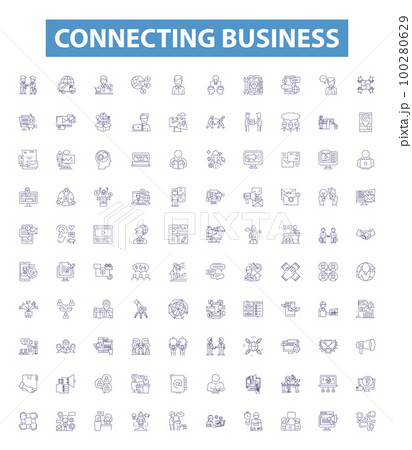 Connecting business line icons, signs set. Networking, Linking, Joining, Relating, Interfacing, Bridging, Unifying, Uniting, Integrating outline vector illustrations. Connecting business line icons, signs set. Networking, Linking, Joining, Relating, Interfacing, Bridging, Unifying, Uniting, Integrating outline vector illustrations. 100280629
