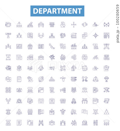Department line icons, signs set. Division, Bureau, Office, Section, Unit, Directorate, Agency, Board, Authority outline vector illustrations. 100280659
