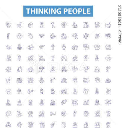 Thinking people line icons, signs set. Thinkers, Intellects, Contemplative, Contemplators, Intellectuals, Cerebral, Analytical, Rational, Logical outline vector illustrations. 100280710