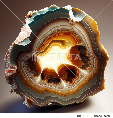 Agate Cut Texture Background, Gem Slice, Crystal Mineral Pattern, Textured Agate, Abstract Generative Ai Illustration 100281026