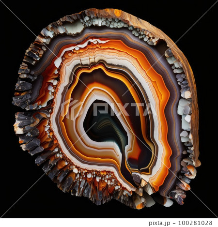 Agate Cut Texture Background, Gem Slice, Crystal Mineral Pattern, Textured Agate, Abstract Generative Ai Illustration 100281028