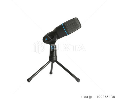 Modern microphone isolated on white. Journalist's equipment 100285130