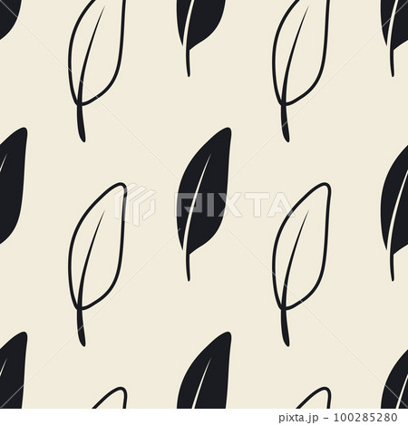 Vector Seamless Pattern with Different Black Fluffy Feather Silhouettes on White Background. Design Template of Flamingo, Angel, Bird Feathers for Wall Paper, Textile. Lightness, Freedom Concept Vector Seamless Pattern with Different Black Fluffy Feather Silhouettes on White Background. Design Template of Flamingo, Angel, Bird Feathers for Wall Paper, Textile. Lightness, Freedom Concept 100285280