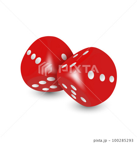 Vector 3d Realistic Red Game Dice with White Dots Set Closeup Isolated on White Background. Game Cubes Couple for Gambling in Different Positions, Casino Dices, Round Edges 100285293
