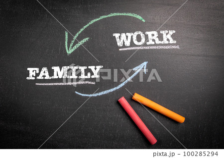 Work Family Balance Concept. Text on a black chalkboard background 100285294