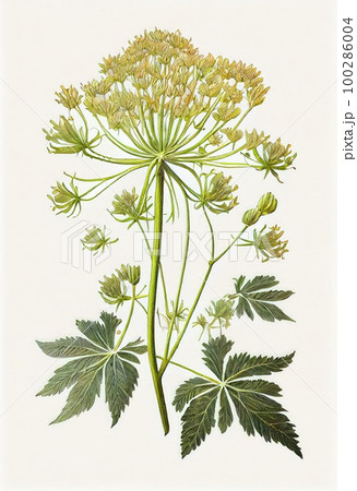 Angelica Botanical Illustration, Archangelica Medicinal Plant, Abstract Generative AI Illustration 100286004