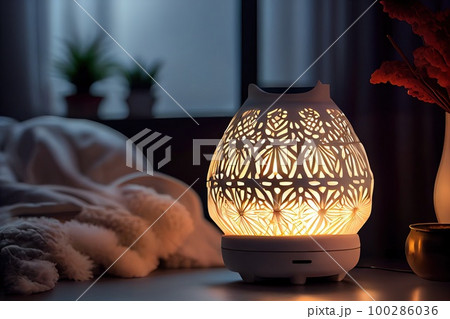 Aroma Lamp, Aromatherapy Lantern with Burning Candle, Essential Oil, Abstract Generative AI Illustration Aroma Lamp, Aromatherapy Lantern with Burning Candle, Essential Oil, Abstract Generative AI Illustration 100286036