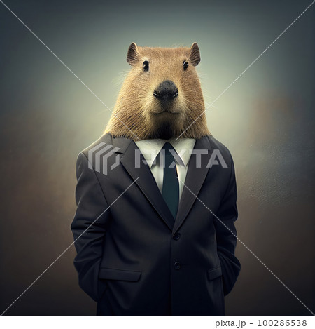Capybara in a Business Suit, Animal Businessman, Generative AI Illustration 100286538