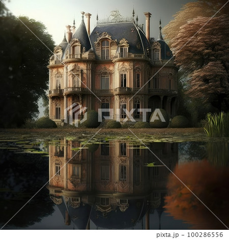 Medieval Haunted Castle, Gloomy Chateau, Drawing Imitation, Abstract Generative AI Illustration 100286556