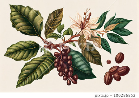 Coffee Plant Botanical Illustration, Coffee... - Stock Illustration  [100286852] - PIXTA