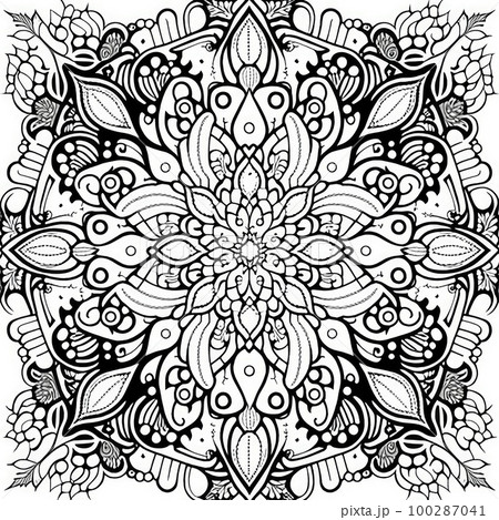 Flower Coloring Book, Black White Line Mandala, Coloring Flower, Abstract Generative AI Illustration Flower Coloring Book, Black White Line Mandala, Coloring Flower, Abstract Generative AI Illustration 100287041