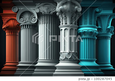 Stone Pillars Set, Old Roman Columns, Marble Greek Pillar, Rome Greece Architecture, Generative AI Illustration 100287045