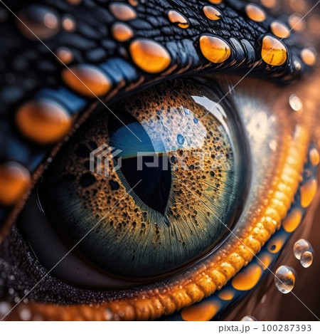 Macro Animal Eye Iris, Lizard Reptile Eyes, Dragon Eye Macro Photo Imitation, Generative AI Illustration 100287393