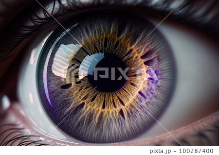 Macro Eye Iris, Bright Iris Closeup, Beautiful Violet Eyes, Macro Photo Imitation, Generative AI Illustration Macro Eye Iris, Bright Iris Closeup, Beautiful Violet Eyes, Macro Photo Imitation, Generative AI Illustration 100287400