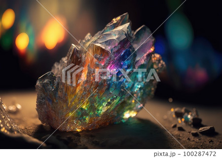 Rainbow Crystal, Titanium Color Stone, Cyber Crystal on Black Background Generative Ai Illustration Rainbow Crystal, Titanium Color Stone, Cyber Crystal on Black Background Generative Ai Illustration 100287472