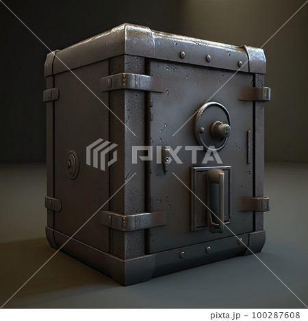Retro Steampunk Safe, Vintage Banking, Ornate Steel Safe Drawing Imitation, Abstract Generative AI Illustration 100287608