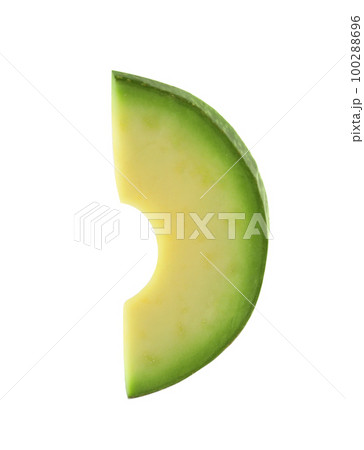 Slice of tasty ripe avocado isolated on white Slice of tasty ripe avocado isolated on white 100288696
