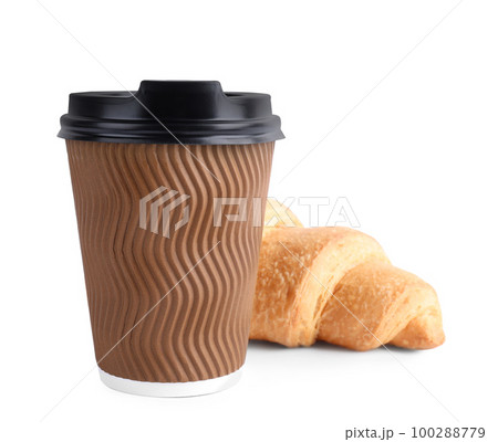 Fresh croissant and drink on white background Fresh croissant and drink on white background 100288779