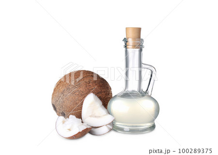 Composition with coconut oil on white background 100289375