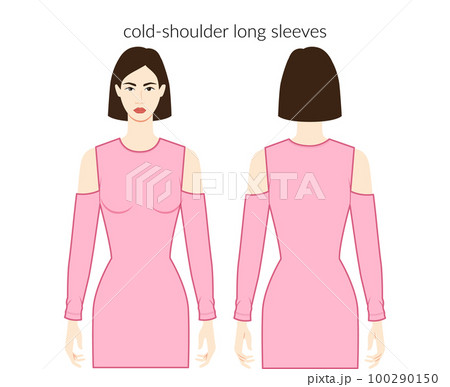 Cold-shoulder sleeves long length clothes character beautiful lady in pink top, shirt, dress technical fashion 100290150