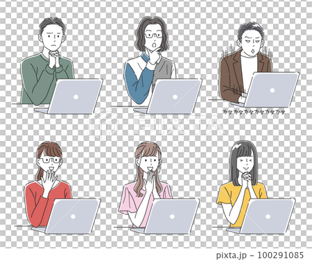 ノートパソコンを操作するビジネスパーソンのイラスト素材 ノートパソコンを操作するビジネスパーソンのイラスト素材 100291085