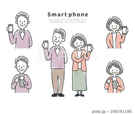 スマホを使うシニア夫婦 100291190