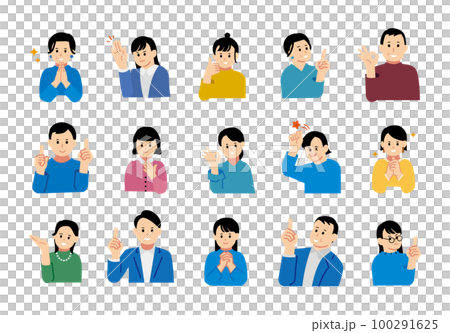 老若男女上半身のイラストセット　フラットver 100291625