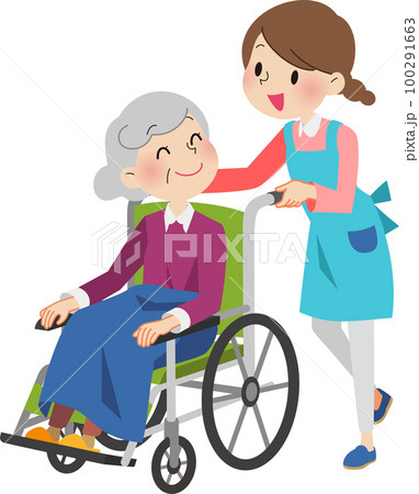 車イスを押す介護する女性 車イスを押す介護する女性 100291663
