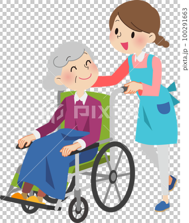 車イスを押す介護する女性 車イスを押す介護する女性 100291663