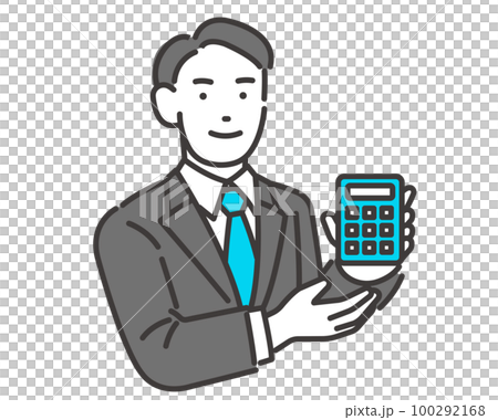 Vector illustration material of a male business person holding a calculator / quotation / sales 100292168