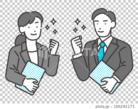 Vector illustration material of male and female business people doing a guts pose / entrust / smile 100292173
