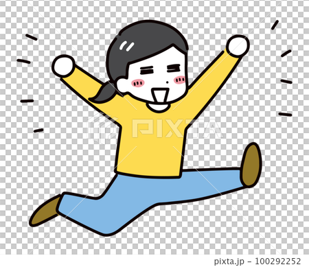 笑顔でジャンプしている若い私服の女性(全身) 笑顔でジャンプしている若い私服の女性(全身) 100292252