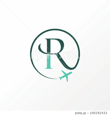 Unique letter or word R serif font with circle line and airplane fly image graphic icon logo design abstract concept vector stock. Can be used as a symbol related to initial or travel vacation 100292433