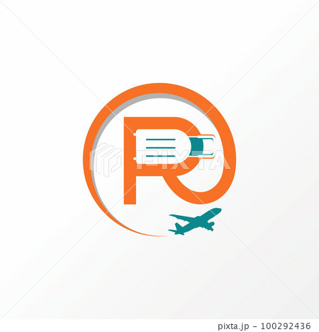 Simple letter R sans serif font with circle line, airplane fly, and suitcase image graphic icon logo design abstract concept vector stock. Can be used as a symbol related to initial or travel vacation 100292436