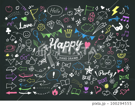 チョーク画風のガーリーな装飾アイコンセット チョーク画風のガーリーな装飾アイコンセット 100294555