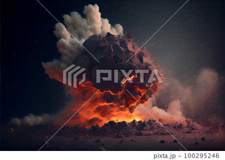 Fiery bomb explosion with sparks and smoke 100295246
